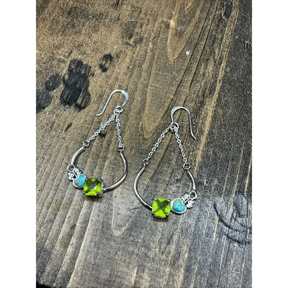Barse Tangiers Earrings- Peridot & Turquoise - Silver- NWT